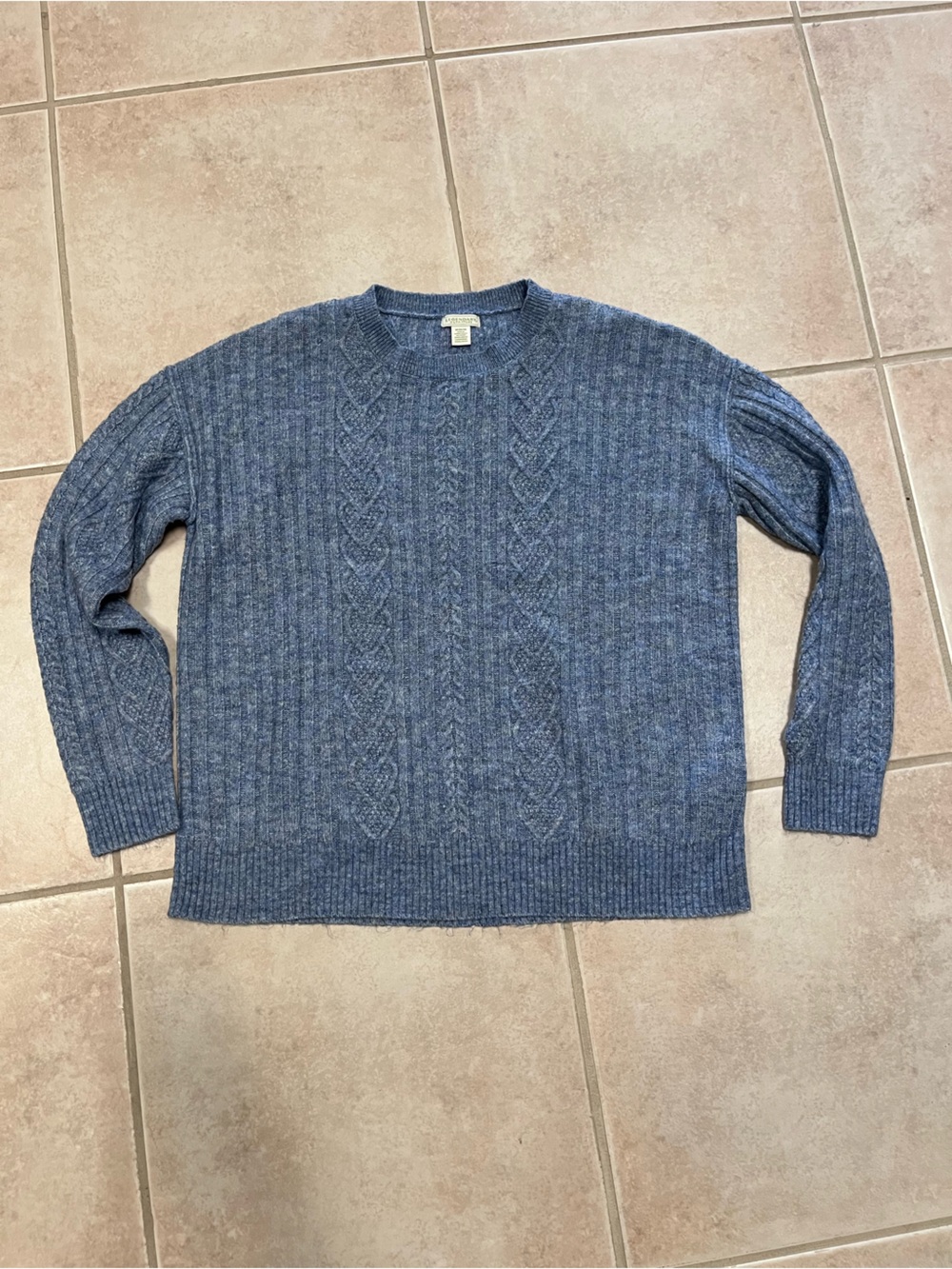 Cozy Women's Heather Blue Cable Crewneck Sweater